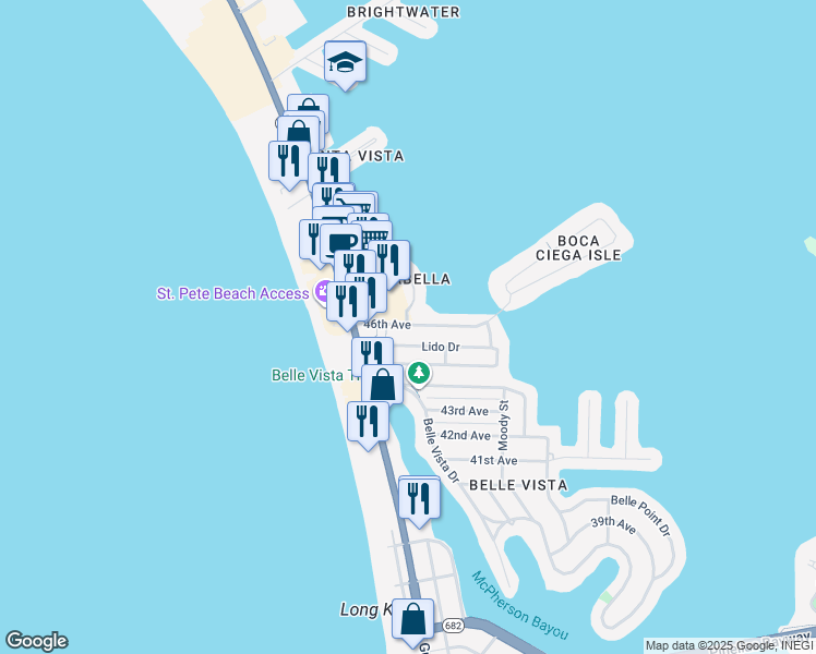 map of restaurants, bars, coffee shops, grocery stores, and more near 158 Lido Drive in St. Pete Beach