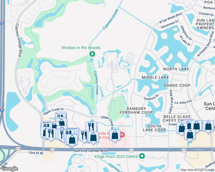 map of restaurants, bars, coffee shops, grocery stores, and more near 912 American Eagle Boulevard in Sun City Center