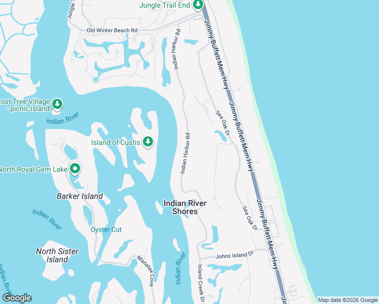 map of restaurants, bars, coffee shops, grocery stores, and more near 390 Indian Harbor Road in Indian River Shores