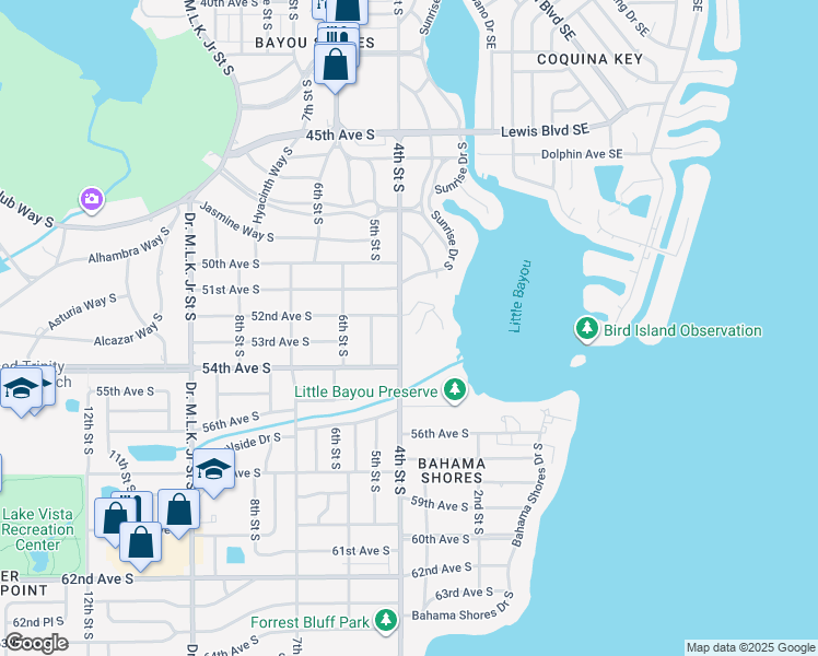 map of restaurants, bars, coffee shops, grocery stores, and more near 100 Banyan Bay Drive in St. Petersburg