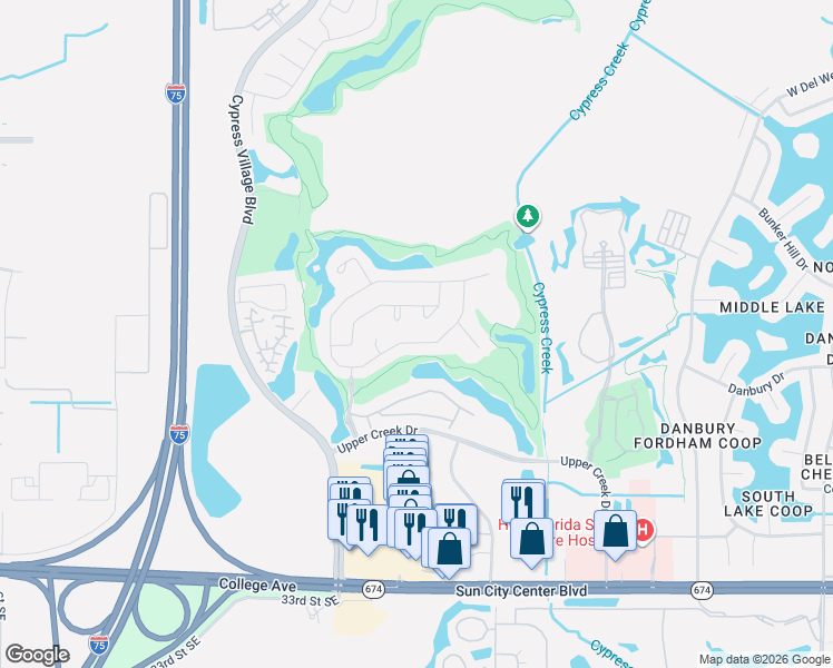 map of restaurants, bars, coffee shops, grocery stores, and more near 3615 Gaviota Drive in Sun City Center