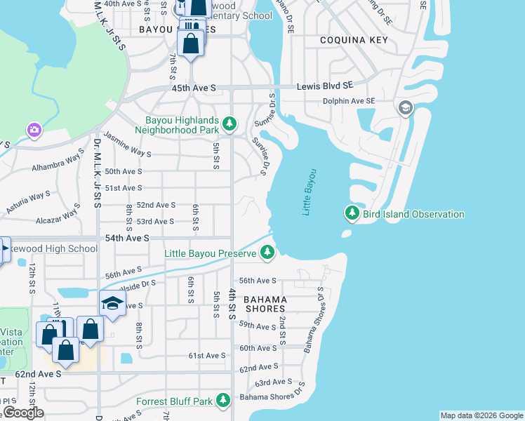 map of restaurants, bars, coffee shops, grocery stores, and more near 24 Mangrove Point in St. Petersburg