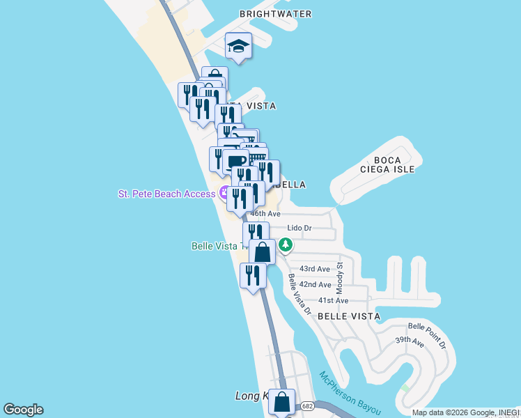map of restaurants, bars, coffee shops, grocery stores, and more near 4655 Gulf Boulevard in St. Pete Beach