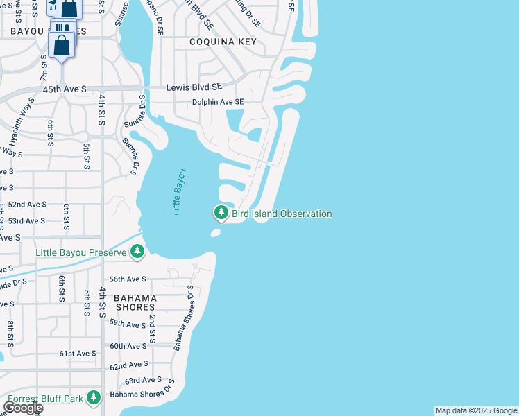 map of restaurants, bars, coffee shops, grocery stores, and more near 5196 Beach Drive Southeast in St. Petersburg