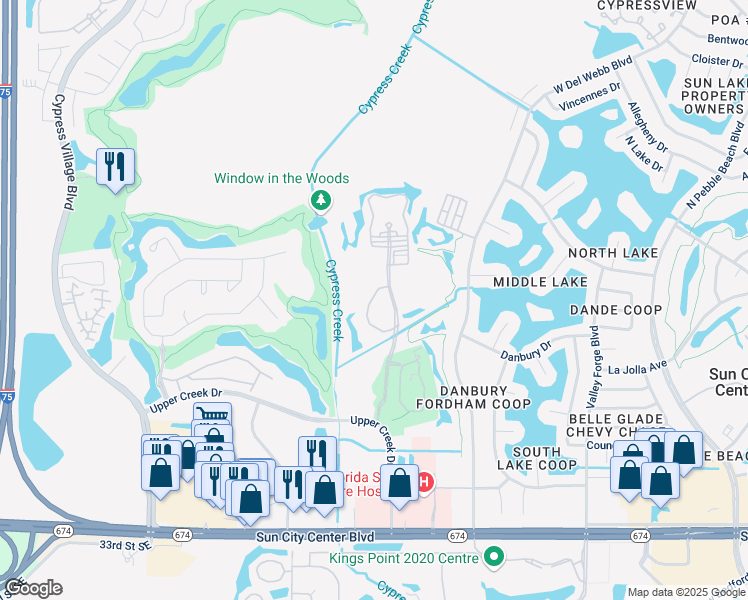 map of restaurants, bars, coffee shops, grocery stores, and more near 912 American Eagle Boulevard in Sun City Center