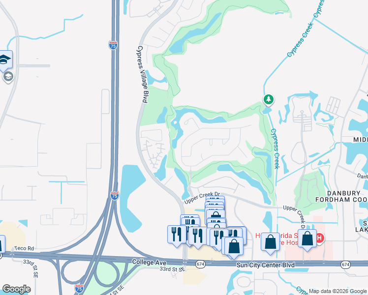 map of restaurants, bars, coffee shops, grocery stores, and more near 3723 Gaviota Drive in Sun City Center