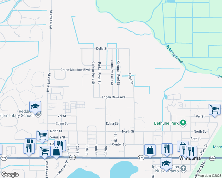 map of restaurants, bars, coffee shops, grocery stores, and more near Sunburst Lake Street in Wimauma