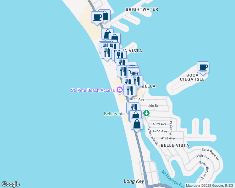 map of restaurants, bars, coffee shops, grocery stores, and more near 4612 Gulf Boulevard in St. Pete Beach