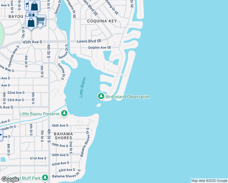 map of restaurants, bars, coffee shops, grocery stores, and more near 5196 Beach Drive Southeast in St. Petersburg