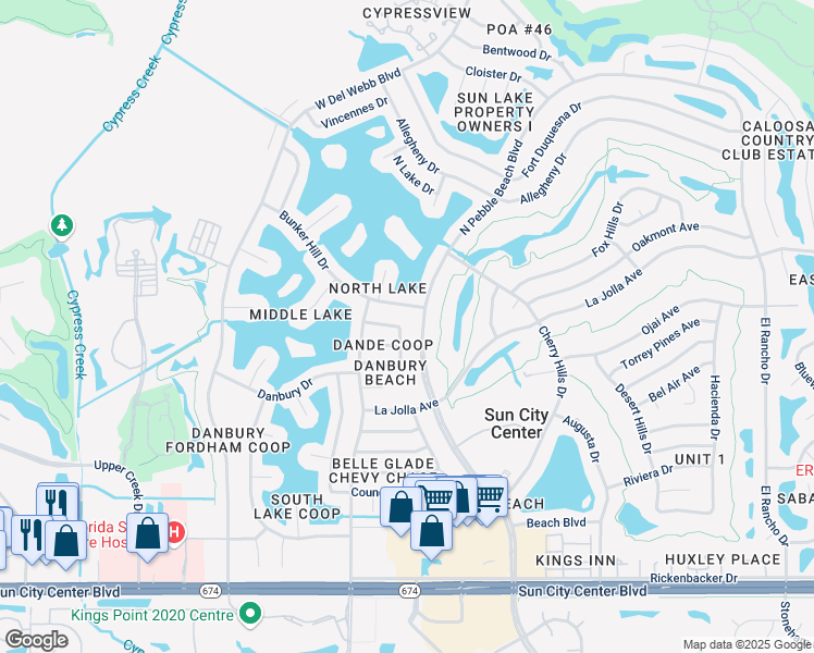 map of restaurants, bars, coffee shops, grocery stores, and more near 1507 Hartwick Drive in Sun City Center