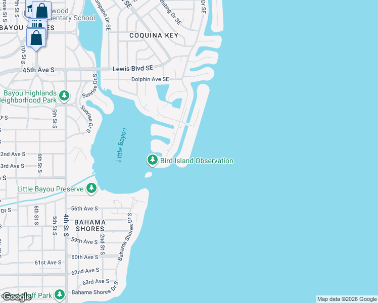 map of restaurants, bars, coffee shops, grocery stores, and more near 5172 Coquina Key Drive Southeast in St. Petersburg