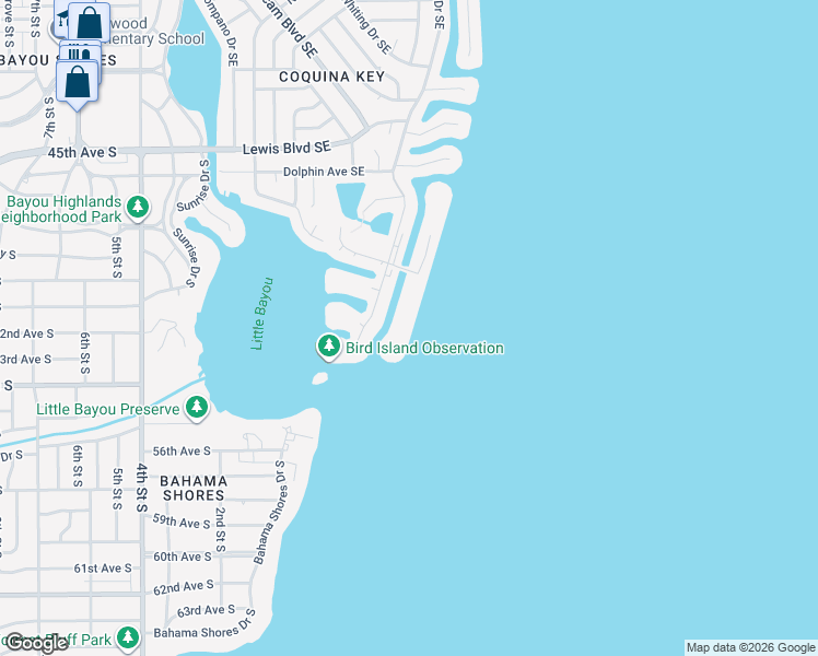 map of restaurants, bars, coffee shops, grocery stores, and more near 5172 Coquina Key Drive Southeast in St. Petersburg