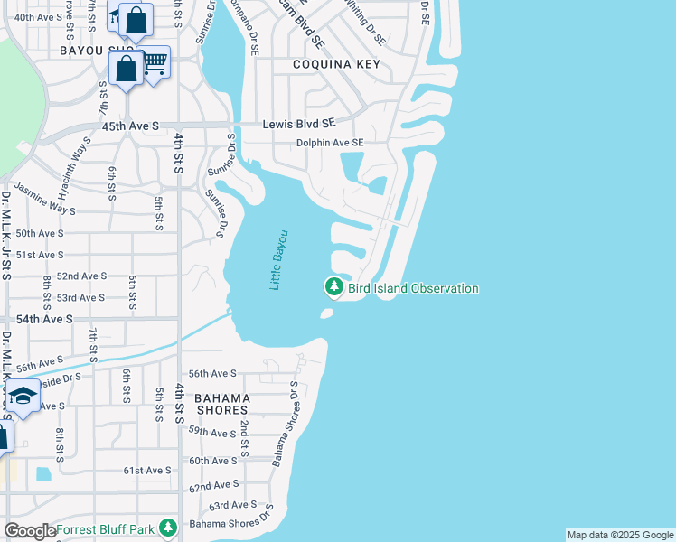 map of restaurants, bars, coffee shops, grocery stores, and more near 5141 Salmon Drive Southeast in St. Petersburg