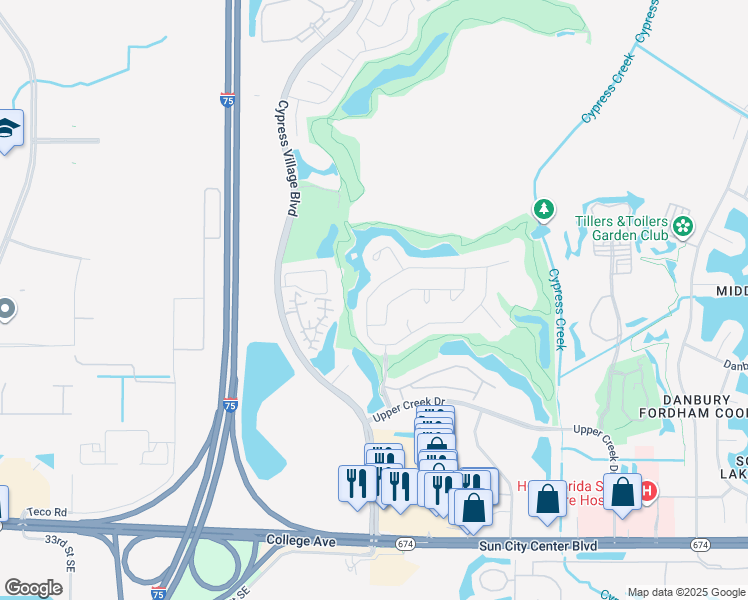 map of restaurants, bars, coffee shops, grocery stores, and more near 3723 Gaviota Drive in Sun City Center