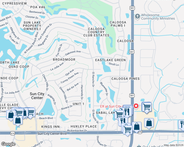 map of restaurants, bars, coffee shops, grocery stores, and more near 23 El Rancho Drive in Sun City Center