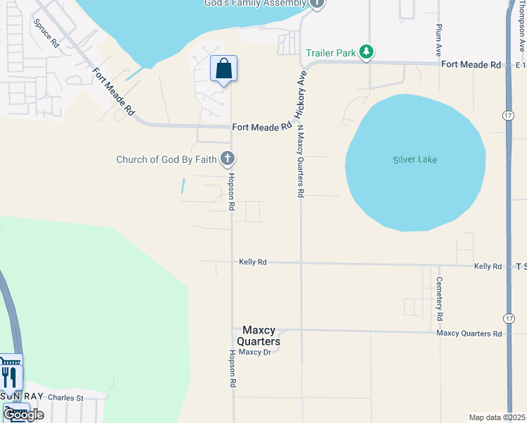 map of restaurants, bars, coffee shops, grocery stores, and more near 36 Roosevelt Avenue in Frostproof