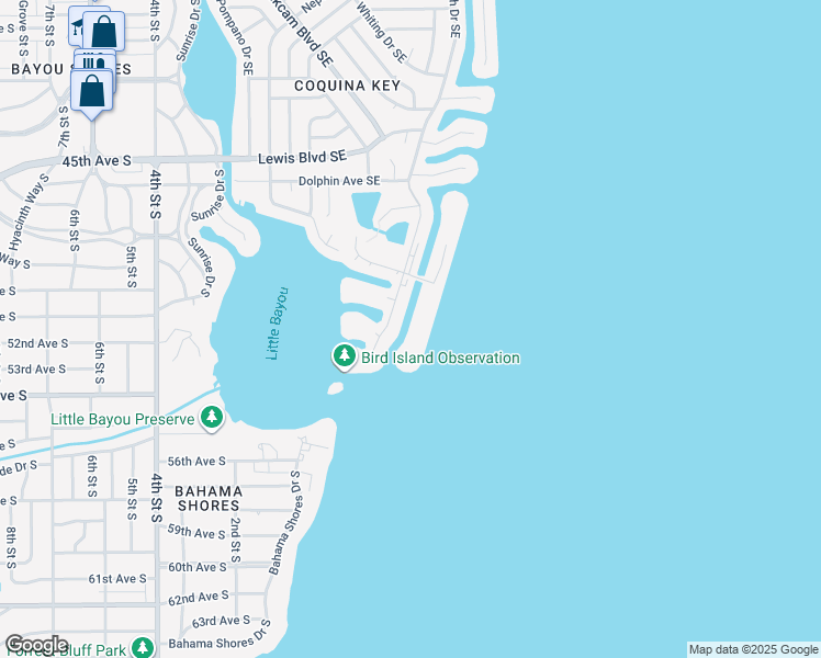 map of restaurants, bars, coffee shops, grocery stores, and more near 5135 Coquina Key Drive Southeast in Saint Petersburg