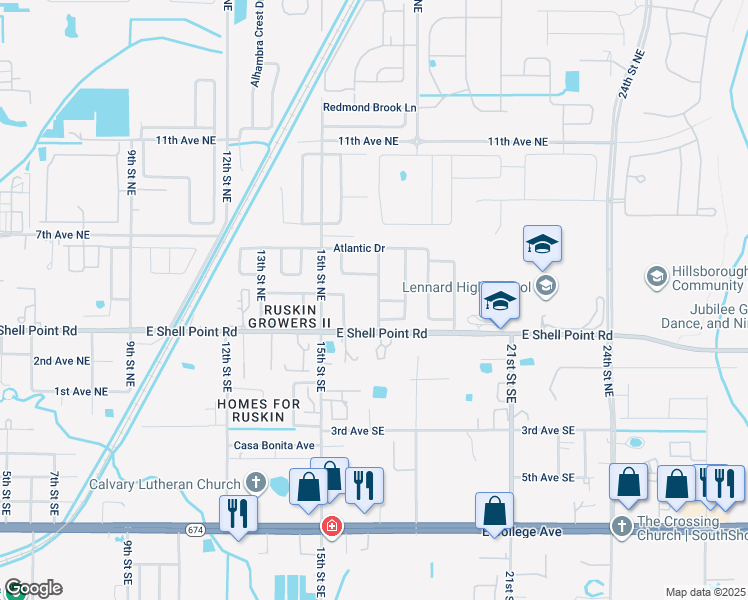 map of restaurants, bars, coffee shops, grocery stores, and more near 316 Crichton Street in Ruskin