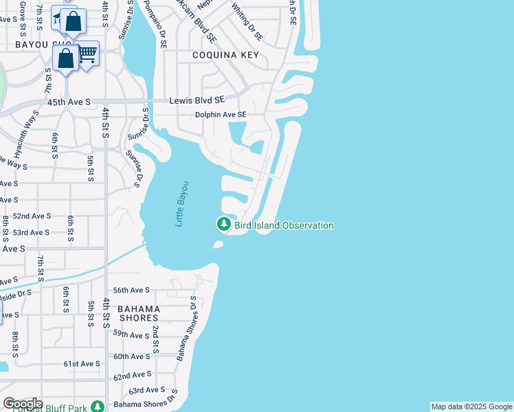 map of restaurants, bars, coffee shops, grocery stores, and more near 5164 Beach Drive Southeast in St. Petersburg