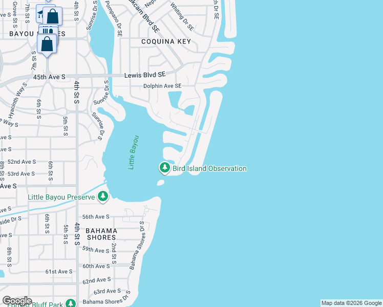 map of restaurants, bars, coffee shops, grocery stores, and more near 5196 Beach Drive Southeast in St. Petersburg