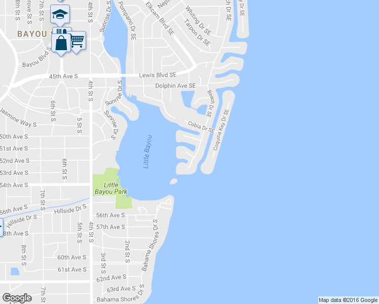 map of restaurants, bars, coffee shops, grocery stores, and more near 5141 Salmon Drive Southeast in St. Petersburg