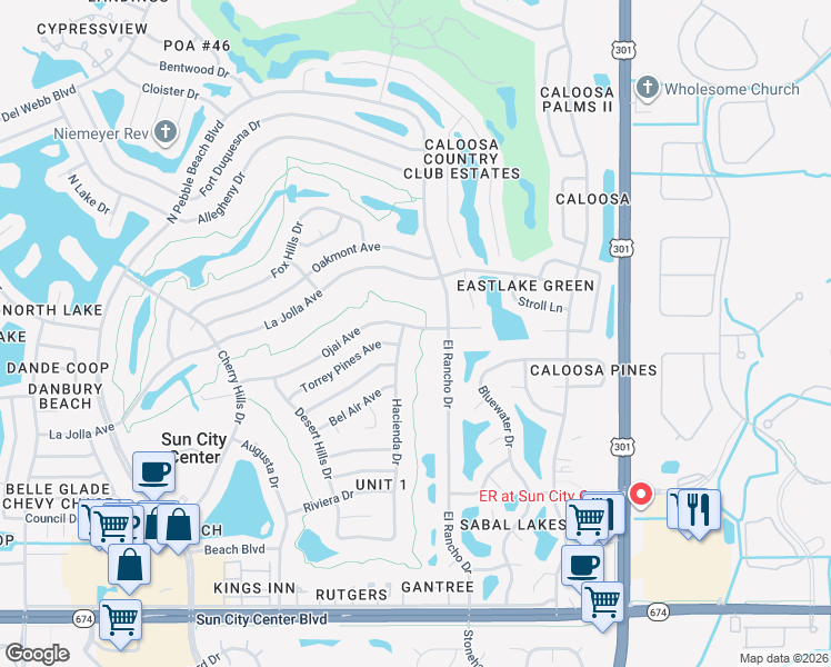 map of restaurants, bars, coffee shops, grocery stores, and more near 608 Ojai Avenue in Sun City Center