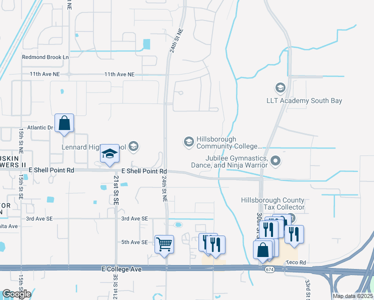 map of restaurants, bars, coffee shops, grocery stores, and more near 551 24th Street Southeast in Ruskin