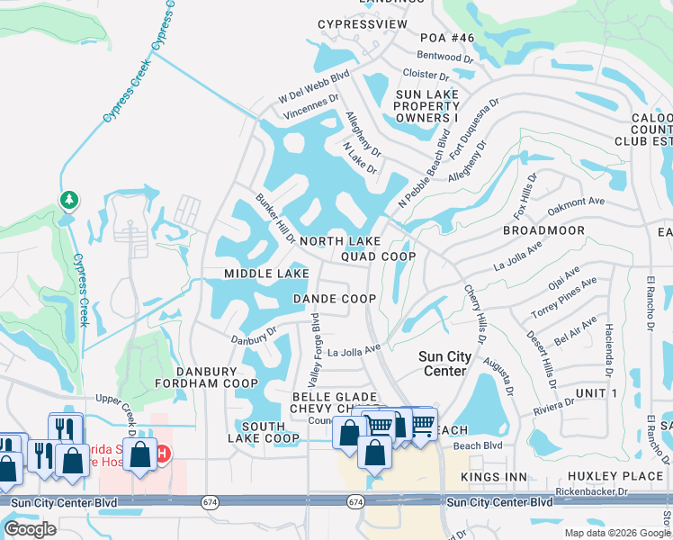 map of restaurants, bars, coffee shops, grocery stores, and more near 1522 Hartwick Drive in Sun City Center