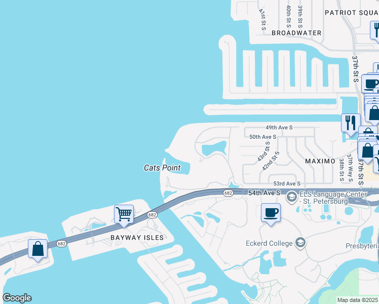 map of restaurants, bars, coffee shops, grocery stores, and more near 4780 Dolphin Cay Lane in St. Petersburg