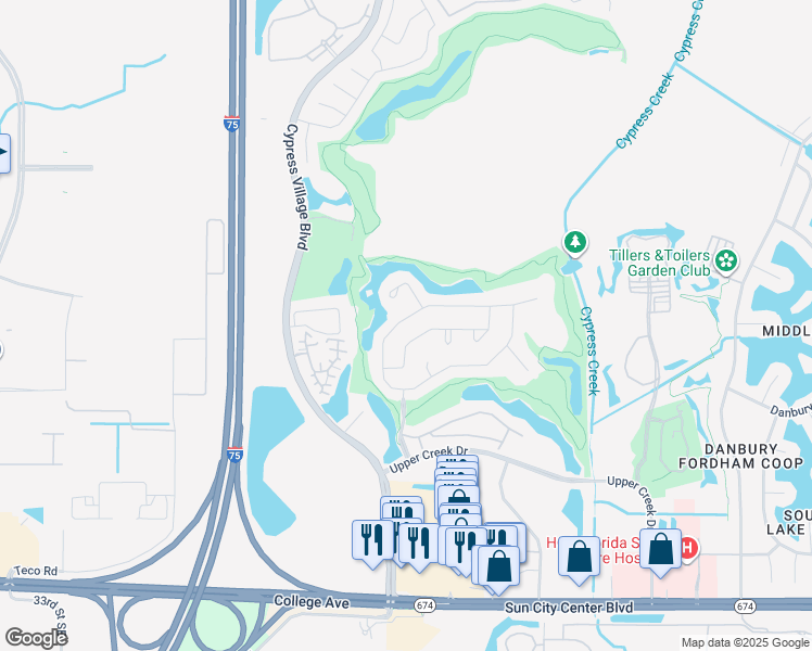 map of restaurants, bars, coffee shops, grocery stores, and more near 3723 Gaviota Drive in Sun City Center