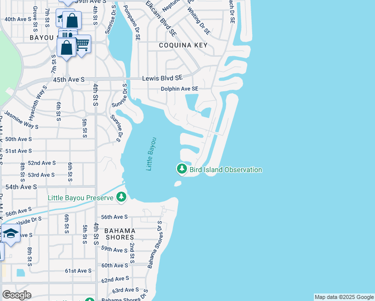map of restaurants, bars, coffee shops, grocery stores, and more near 5141 Salmon Drive Southeast in St. Petersburg