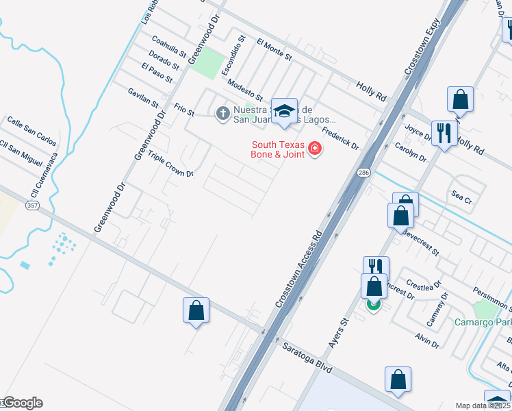 map of restaurants, bars, coffee shops, grocery stores, and more near Crosstown Access Road in Corpus Christi
