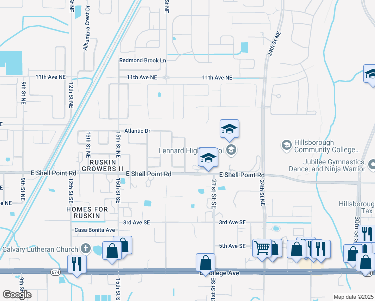 map of restaurants, bars, coffee shops, grocery stores, and more near 419 Laguna Mill Drive in Ruskin