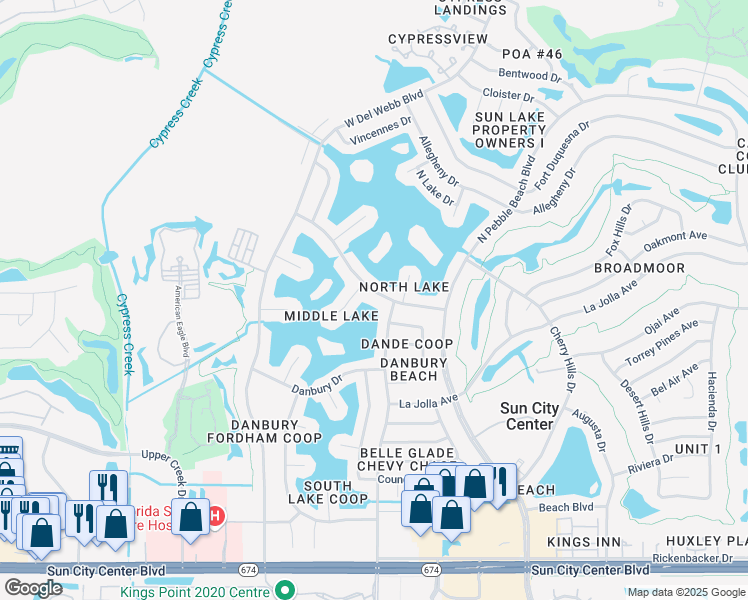map of restaurants, bars, coffee shops, grocery stores, and more near 1606 Bunker Hill Drive in Sun City Center