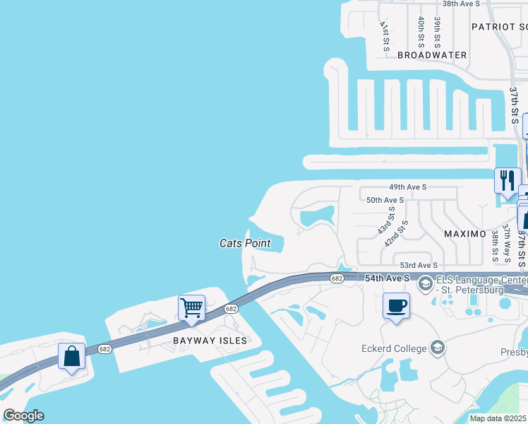 map of restaurants, bars, coffee shops, grocery stores, and more near 4737 Dolphin Cay Lane South in St. Petersburg