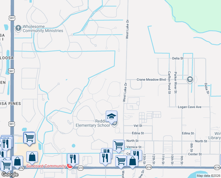 map of restaurants, bars, coffee shops, grocery stores, and more near 16728 West Lake Drive in Wimauma