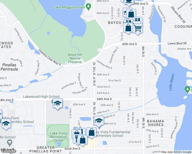 map of restaurants, bars, coffee shops, grocery stores, and more near 852 50th Avenue South in St. Petersburg