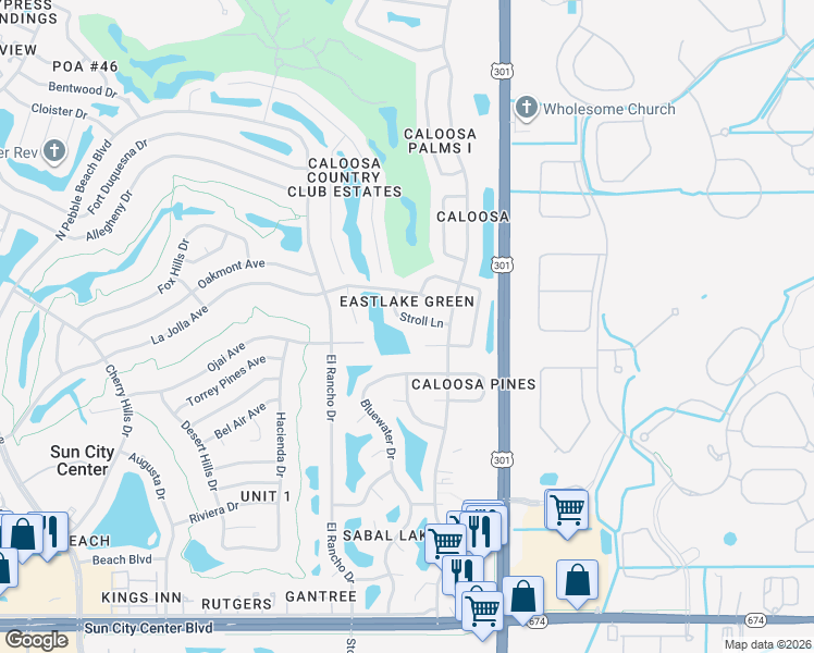 map of restaurants, bars, coffee shops, grocery stores, and more near 324 Stroll Lane in Sun City Center
