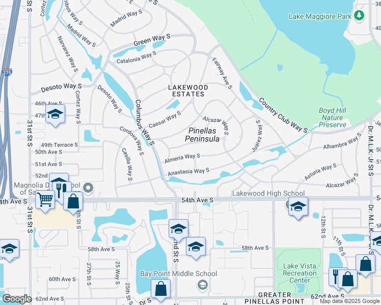 map of restaurants, bars, coffee shops, grocery stores, and more near 2111 Almeria Way South in Saint Petersburg