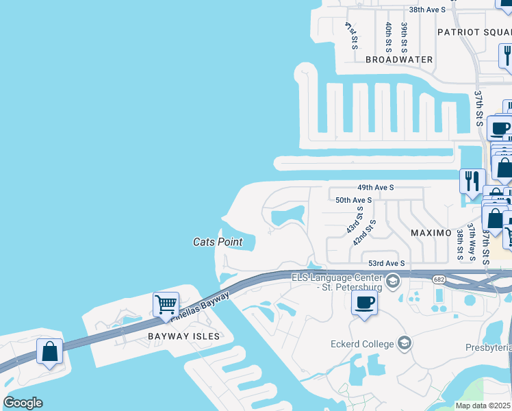 map of restaurants, bars, coffee shops, grocery stores, and more near 4737 Dolphin Cay Lane South in St. Petersburg