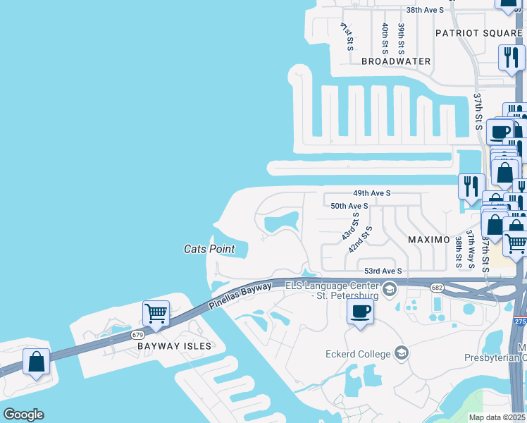 map of restaurants, bars, coffee shops, grocery stores, and more near 4743 Skimmer Way South in St. Petersburg