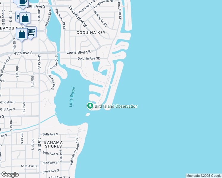 map of restaurants, bars, coffee shops, grocery stores, and more near 5055 Coquina Key Drive Southeast in St. Petersburg
