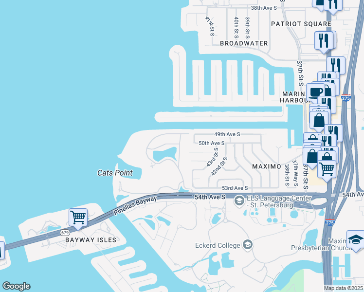 map of restaurants, bars, coffee shops, grocery stores, and more near 5000 Sandpiper Lane South in St. Petersburg