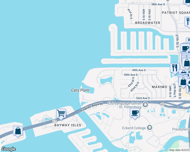map of restaurants, bars, coffee shops, grocery stores, and more near 4743 Skimmer Way South in St. Petersburg