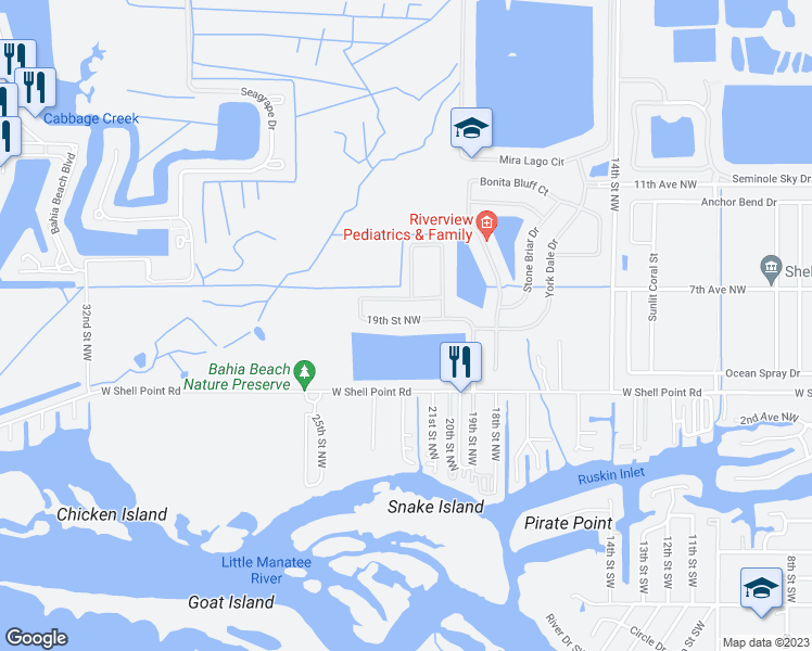 map of restaurants, bars, coffee shops, grocery stores, and more near 520 19th Street Northwest in Ruskin