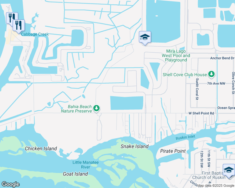 map of restaurants, bars, coffee shops, grocery stores, and more near 534 19th Street Northwest in Ruskin