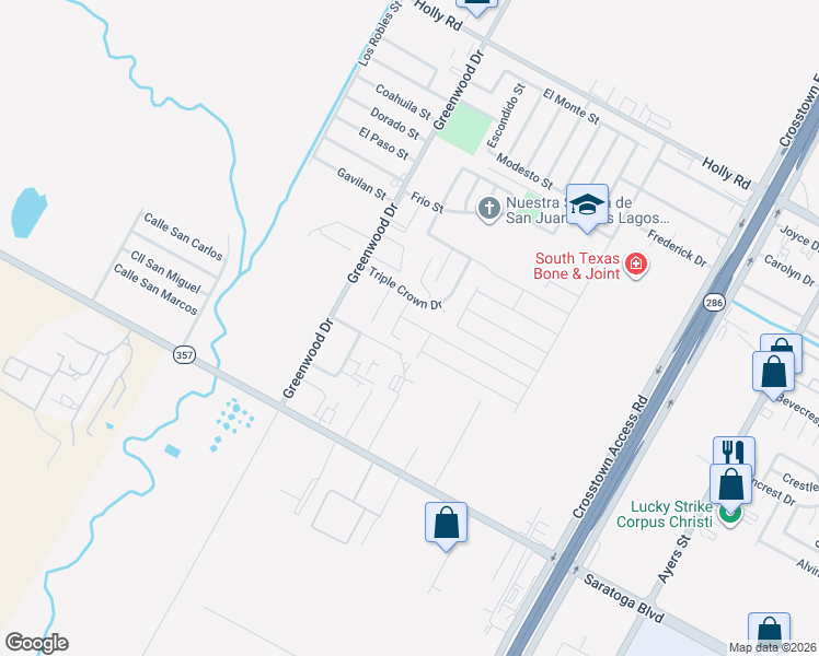 map of restaurants, bars, coffee shops, grocery stores, and more near 6322 Preakness Circle in Corpus Christi