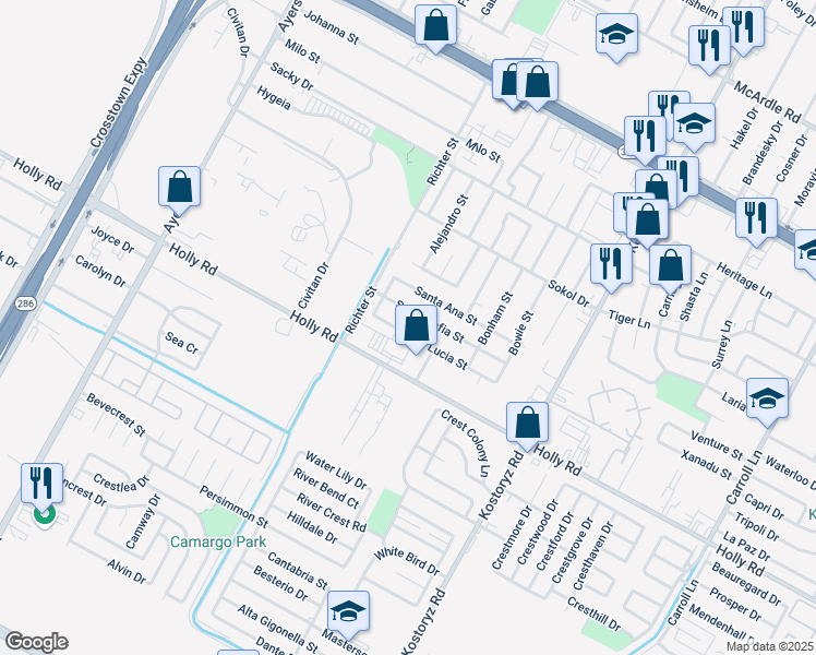 map of restaurants, bars, coffee shops, grocery stores, and more near 2934 Santa Lucia Street in Corpus Christi