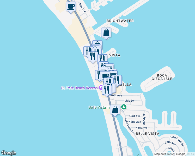map of restaurants, bars, coffee shops, grocery stores, and more near 4900 Gulf Boulevard in St. Pete Beach