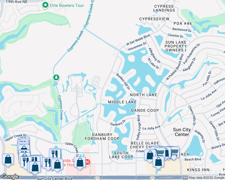 map of restaurants, bars, coffee shops, grocery stores, and more near 1804 Milford Circle in Sun City Center